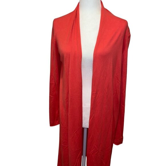 Neiman Marcus Exclusive Open Front Cotton Knit Long Cardigan Coral Size Medium - Picture 2 of 6